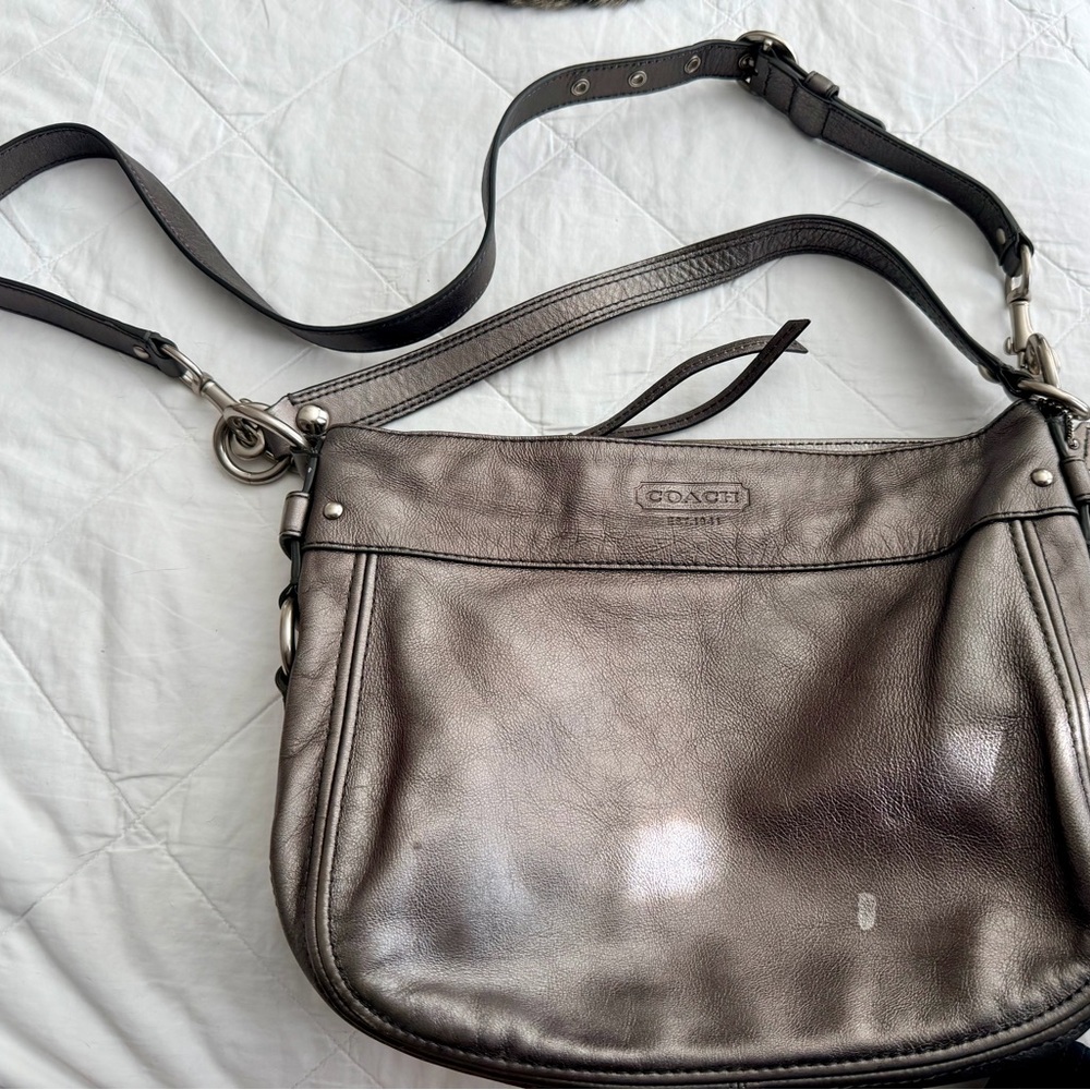 Coach Gunmetal Leather Shoulder Bag